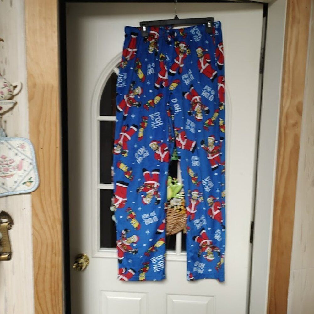 New The Simpsons Christmas Blue Silky Fleece Lounge Pants Size Men's XL
